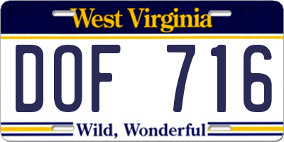 WV license plate DOF716