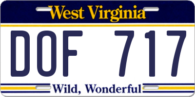 WV license plate DOF717