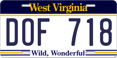 WV license plate DOF718