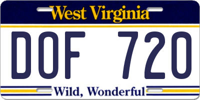 WV license plate DOF720