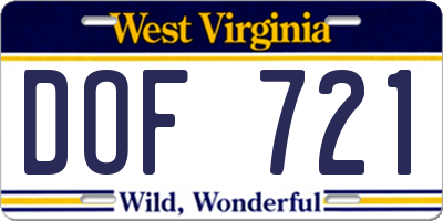WV license plate DOF721
