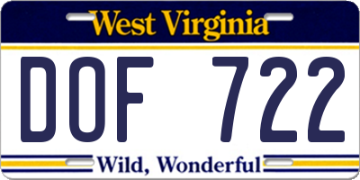 WV license plate DOF722