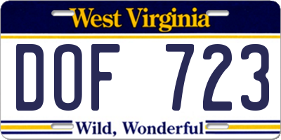 WV license plate DOF723
