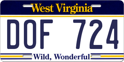 WV license plate DOF724