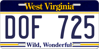 WV license plate DOF725