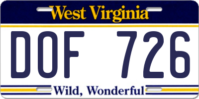 WV license plate DOF726