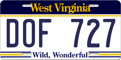 WV license plate DOF727