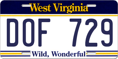 WV license plate DOF729