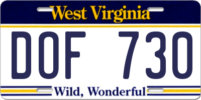 WV license plate DOF730