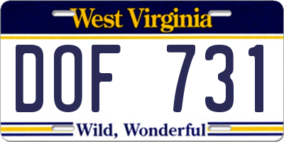 WV license plate DOF731