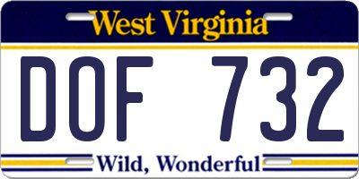 WV license plate DOF732