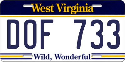 WV license plate DOF733