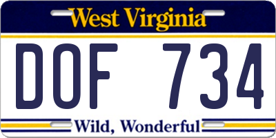 WV license plate DOF734