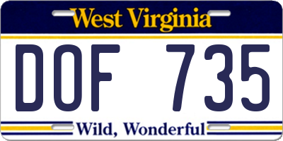 WV license plate DOF735