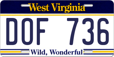 WV license plate DOF736