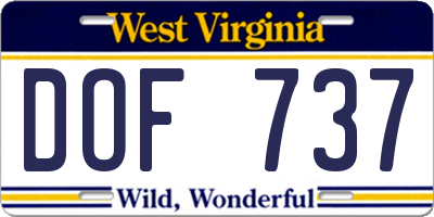 WV license plate DOF737