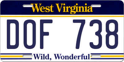 WV license plate DOF738