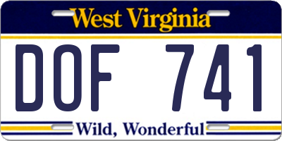 WV license plate DOF741