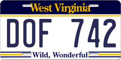 WV license plate DOF742