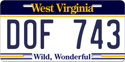 WV license plate DOF743