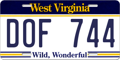 WV license plate DOF744