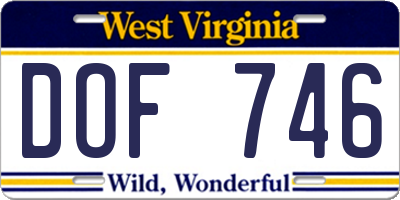WV license plate DOF746