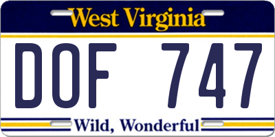 WV license plate DOF747