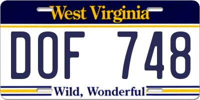 WV license plate DOF748