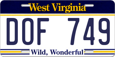 WV license plate DOF749