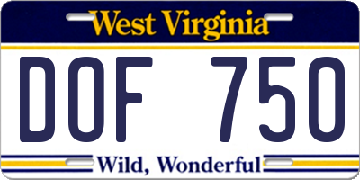 WV license plate DOF750