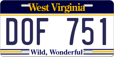 WV license plate DOF751