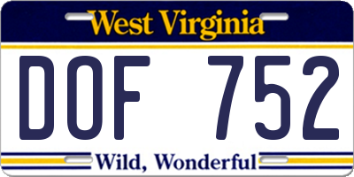 WV license plate DOF752