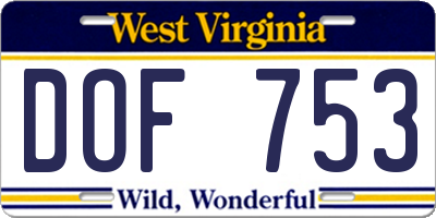 WV license plate DOF753