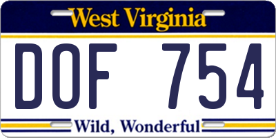 WV license plate DOF754