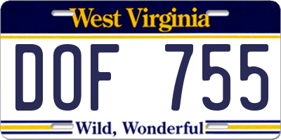 WV license plate DOF755