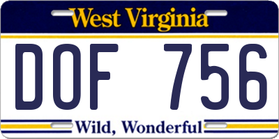 WV license plate DOF756