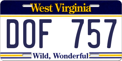 WV license plate DOF757