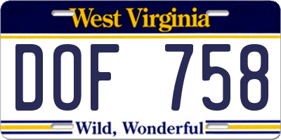 WV license plate DOF758
