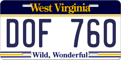 WV license plate DOF760