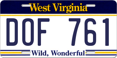 WV license plate DOF761
