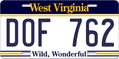WV license plate DOF762