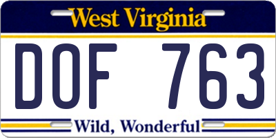 WV license plate DOF763