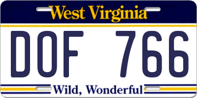 WV license plate DOF766