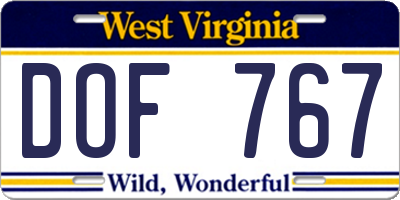 WV license plate DOF767