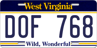 WV license plate DOF768