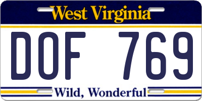 WV license plate DOF769