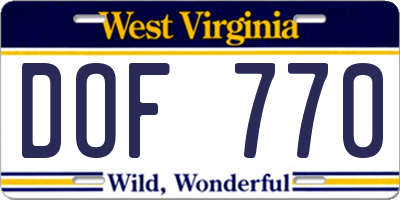 WV license plate DOF770