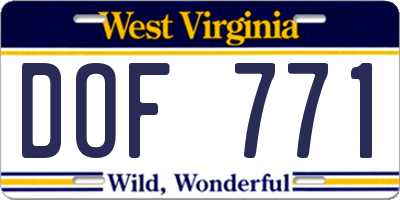 WV license plate DOF771