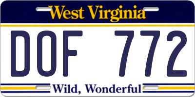 WV license plate DOF772
