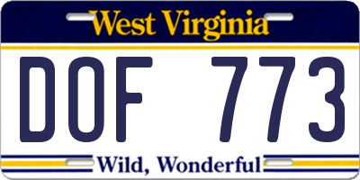 WV license plate DOF773